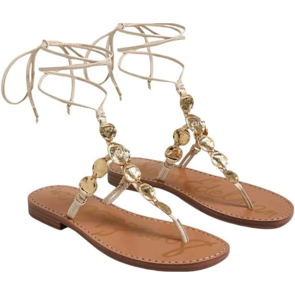 Sam Edelman Deidre Wrap Sandal Gold Tie-Up Thong Leather
